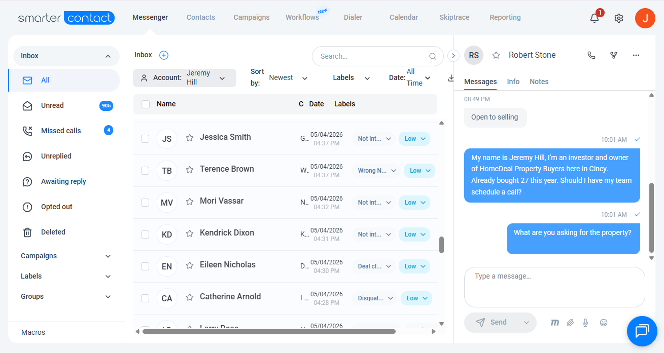 Live seller replies from a PropIQ-driven campaign